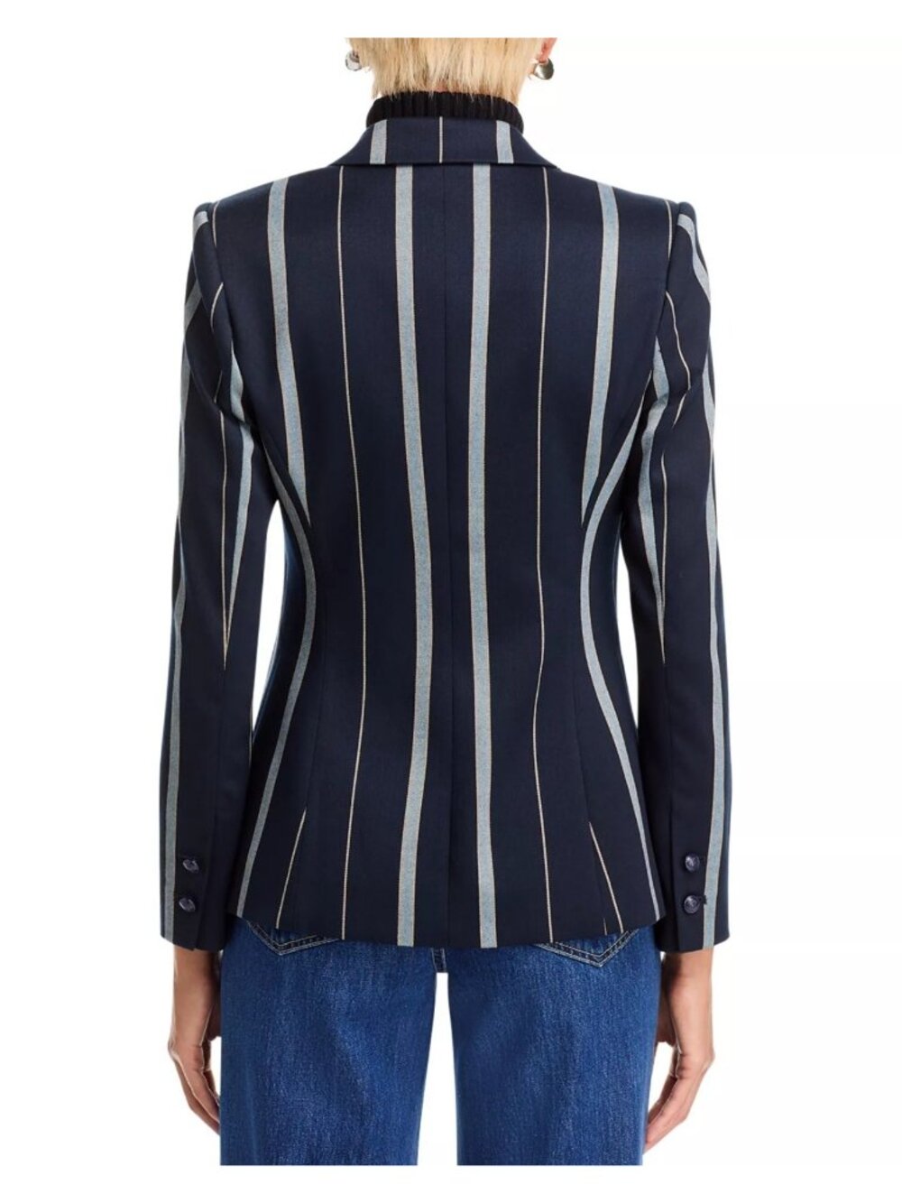 L'AGENCE Clementine Women's Striped Blazer Peak Lapel Jacket Navy Blue Size 4 - Picture 3 of 9
